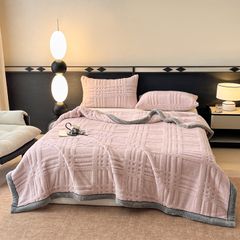 European Union Fur Wool Blanket | 3D Embossed Checkered Plus Design | 230*200cm (1.6kg) | Sweet Pastel Pink