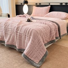 European Union Fur Wool Blanket | 3D Embossed Checkered Plus Design | 230*200cm (1.6kg) | Sweet Pastel Pink