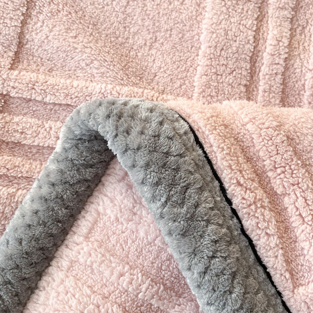 European Union Fur Wool Blanket | 3D Embossed Checkered Plus Design | 230*200cm (1.6kg) | Sweet Pastel Pink