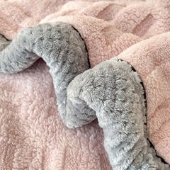 European Union Fur Wool Blanket | 3D Embossed Checkered Plus Design | 230*200cm (1.6kg) | Sweet Pastel Pink