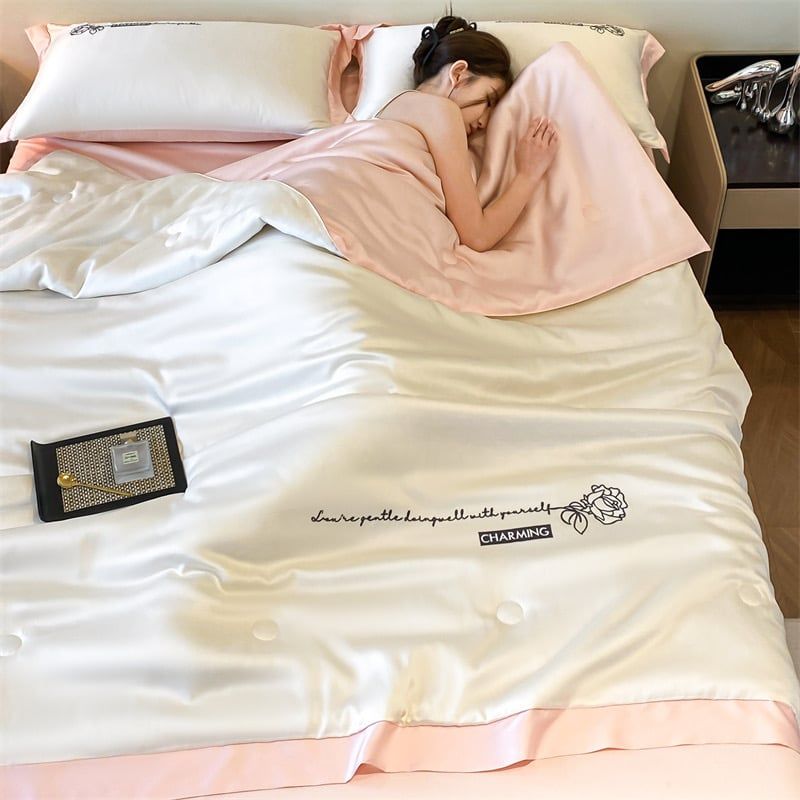 4Pcs Satin Babric | Charming With Love Standard Bedsets Summer Blanket | ID 4PCSSFARBRICCHARWLOVE02