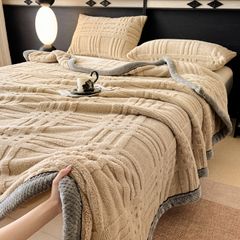 European Union Fur Wool Blanket | 3D Embossed Checkered Plus Design | 230*200cm (1.6kg) | Camel