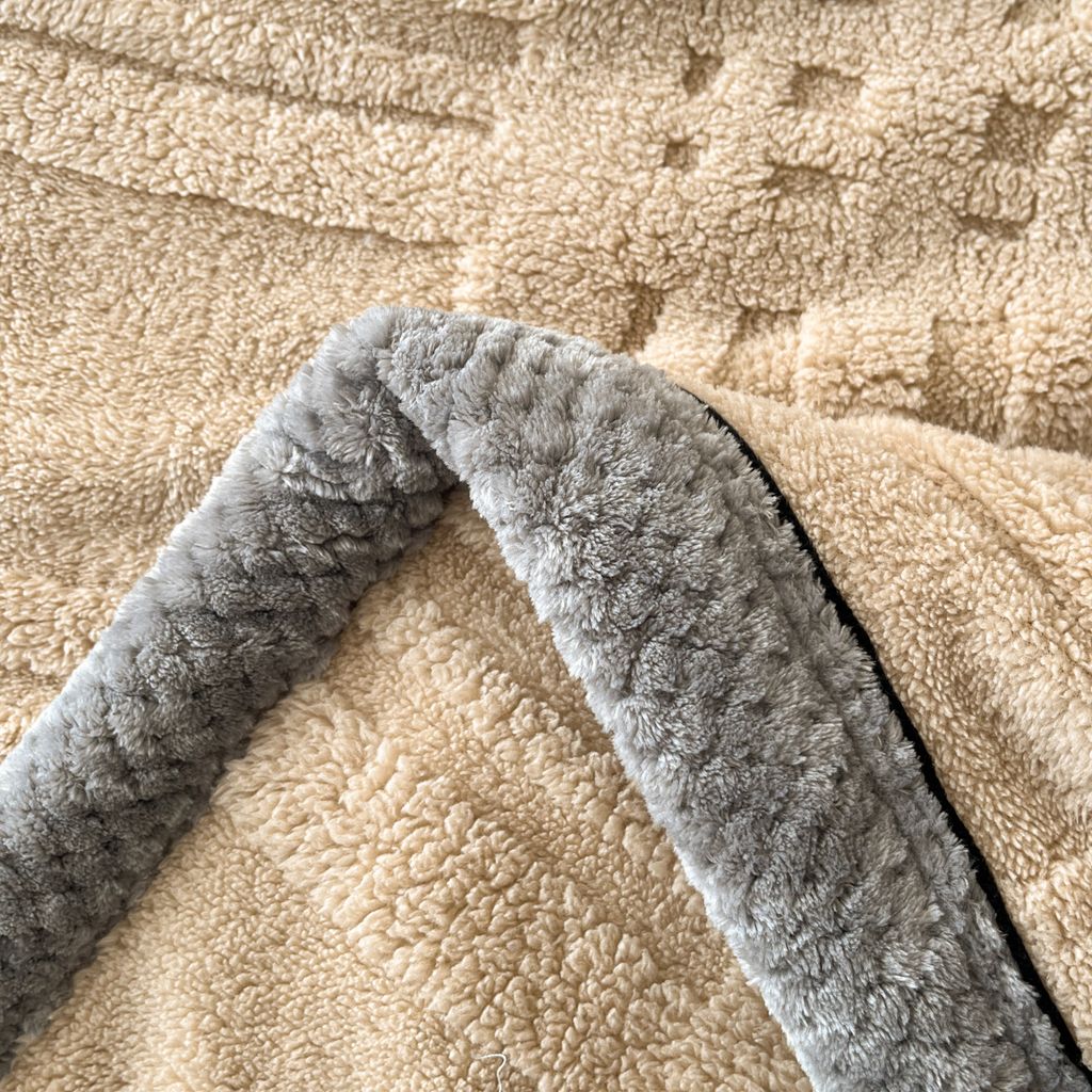 European Union Fur Wool Blanket | 3D Embossed Checkered Plus Design | 230*200cm (1.6kg) | Camel