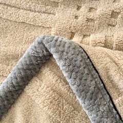 European Union Fur Wool Blanket | 3D Embossed Checkered Plus Design | 230*200cm (1.6kg) | Camel