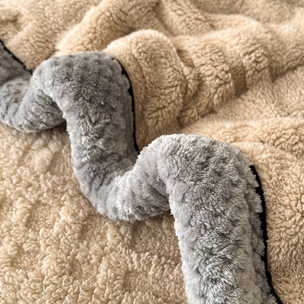 European Union Fur Wool Blanket | 3D Embossed Checkered Plus Design | 230*200cm (1.6kg) | Camel
