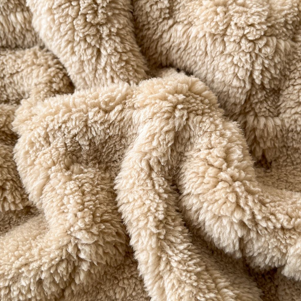 European Union Fur Wool Blanket | 3D Embossed Checkered Plus Design | 230*200cm (1.6kg) | Camel
