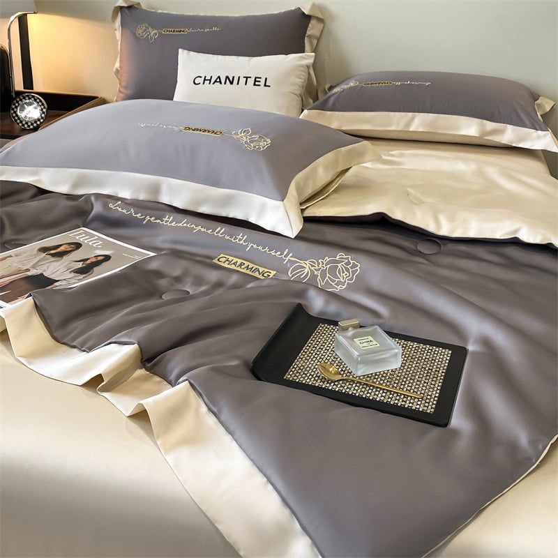 4Pcs Satin Babric | Charming With Love Standard Bedsets Summer Blanket | ID 4PCSSFARBRICCHARWLOVE01