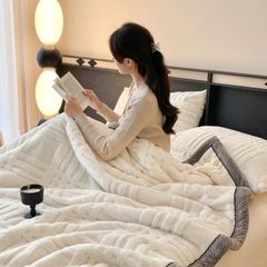 European Union Fur Wool Blanket | 3D Embossed Checkered Plus Design | 230*200cm (1.6kg) | White