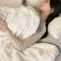 European Union Fur Wool Blanket | 3D Embossed Checkered Plus Design | 230*200cm (1.6kg) | White