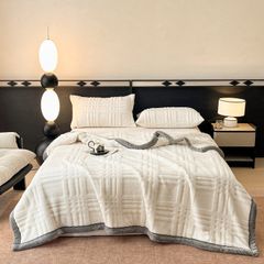 European Union Fur Wool Blanket | 3D Embossed Checkered Plus Design | 230*200cm (1.6kg) | White