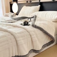 European Union Fur Wool Blanket | 3D Embossed Checkered Plus Design | 230*200cm (1.6kg) | White