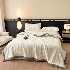 European Union Fur Wool Blanket | 3D Embossed Checkered Plus Design | 230*200cm (1.6kg) | White