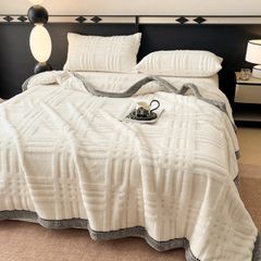 European Union Fur Wool Blanket | 3D Embossed Checkered Plus Design | 230*200cm (1.6kg) | White