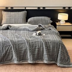 European Union Fur Wool Blanket | 3D Embossed Checkered Plus Design | 230*200cm (1.6kg) | Dark Gray