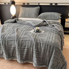 European Union Fur Wool Blanket | 3D Embossed Checkered Plus Design | 230*200cm (1.6kg) | Dark Gray