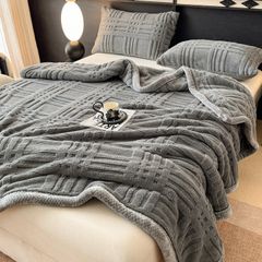 European Union Fur Wool Blanket | 3D Embossed Checkered Plus Design | 230*200cm (1.6kg) | Dark Gray