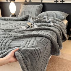 European Union Fur Wool Blanket | 3D Embossed Checkered Plus Design | 230*200cm (1.6kg) | Dark Gray