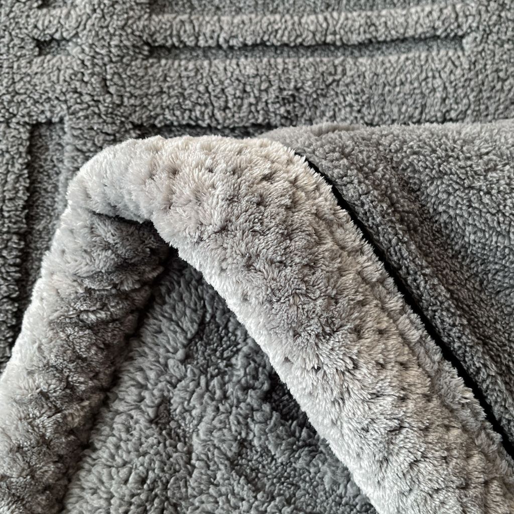 European Union Fur Wool Blanket | 3D Embossed Checkered Plus Design | 230*200cm (1.6kg) | Dark Gray