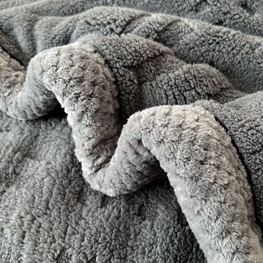 European Union Fur Wool Blanket | 3D Embossed Checkered Plus Design | 230*200cm (1.6kg) | Dark Gray