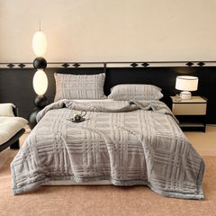 European Union Fur Wool Blanket | 3D Embossed Checkered Plus Design | 230*200cm (1.6kg) | Gray Light