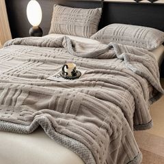 European Union Fur Wool Blanket | 3D Embossed Checkered Plus Design | 230*200cm (1.6kg) | Gray Light