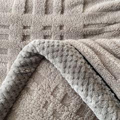 European Union Fur Wool Blanket | 3D Embossed Checkered Plus Design | 230*200cm (1.6kg) | Gray Light