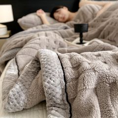 European Union Fur Wool Blanket | 3D Embossed Checkered Plus Design | 230*200cm (1.6kg) | Gray Light