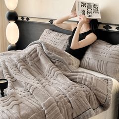 European Union Fur Wool Blanket | 3D Embossed Checkered Plus Design | 230*200cm (1.6kg) | Gray Light