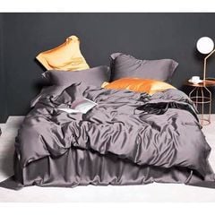 Bộ chăn ga gối Lụa Tencel Basic 5 món-Ghi Đậm
