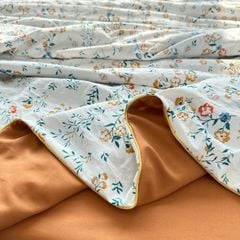 Bộ Chăn Ga Cotton Linen MARK HOME hoa nhí cam