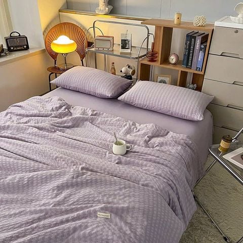 4pcs Cotton Đũi Tici Minismatlim Mầu Tím khói chăn chần hè