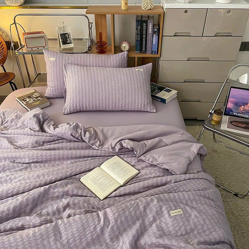 4pcs Cotton Đũi Tici Minismatlim Mầu Tím khói chăn chần hè