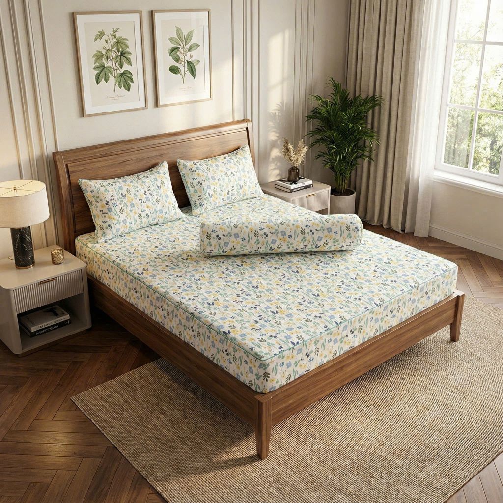 Set Ga Gối Đũi Chần Hàn Quốc Nệm Bọc Chun | 4Pcs Quilted Bed Sheet Linen Korea Degin