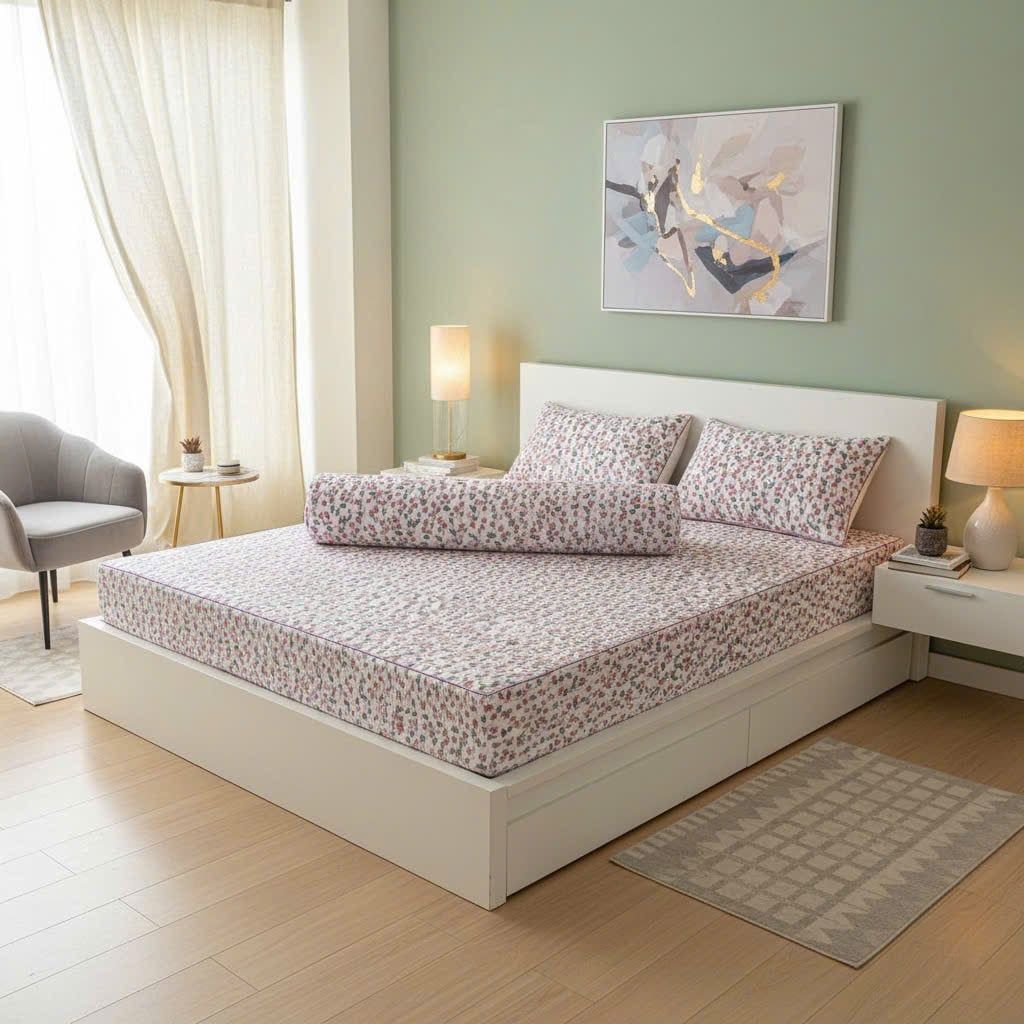 Set Ga Gối Đũi Chần Hàn Quốc Nệm Bọc Chun | 4Pcs Quilted Bed Sheet Linen Korea Degin