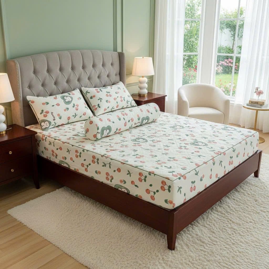 Set Ga Gối Đũi Chần Hàn Quốc Nệm Bọc Chun | 4Pcs Quilted Bed Sheet Linen Korea Degin