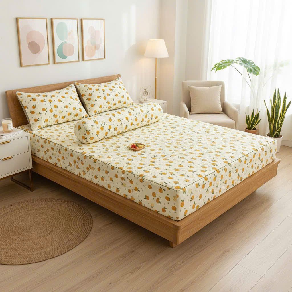 Set Ga Gối Đũi Chần Hàn Quốc Nệm Bọc Chun | 4Pcs Quilted Bed Sheet Linen Korea Degin