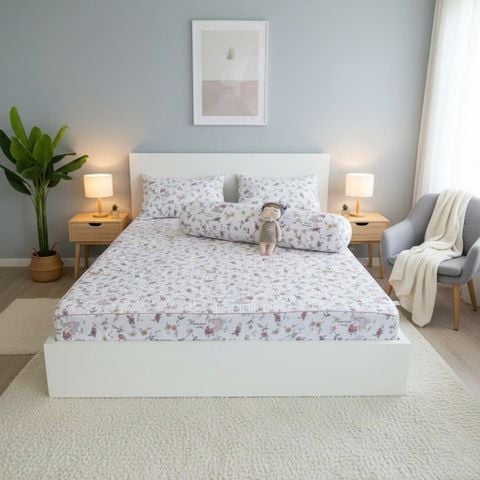 Set Ga Gối Đũi Chần Hàn Quốc Nệm Bọc Chun | 4Pcs Quilted Bed Sheet Linen Korea Degin