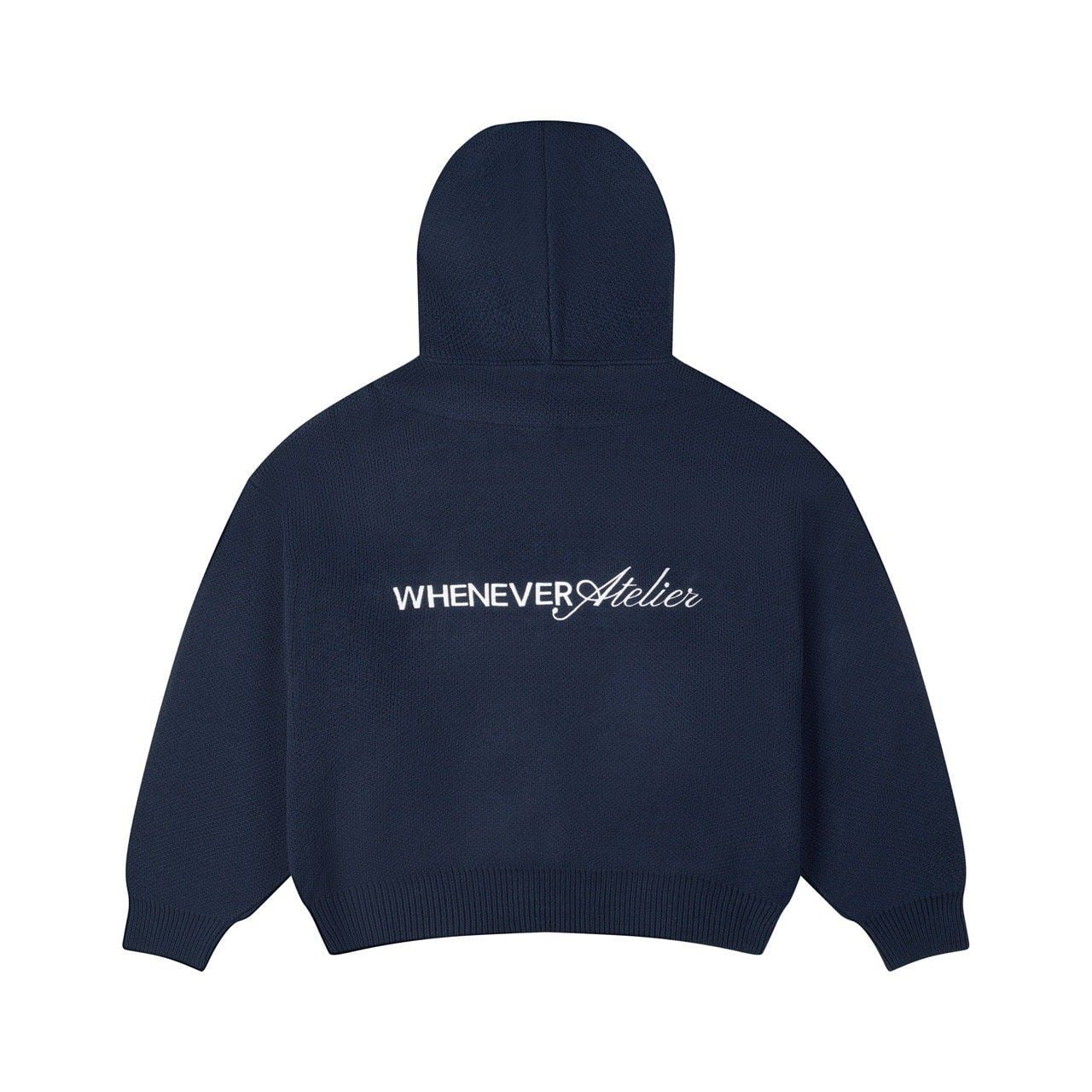 “WHENEVER” BASIC LOGO KNIT HOODIE / NAVY