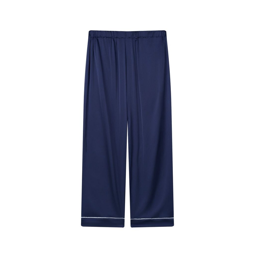 "WHENEVER" BỘ ÁO VÀ QUẦN DÀI SATIN LONG PAJAMA SHIRT + PANTS  / NAVY