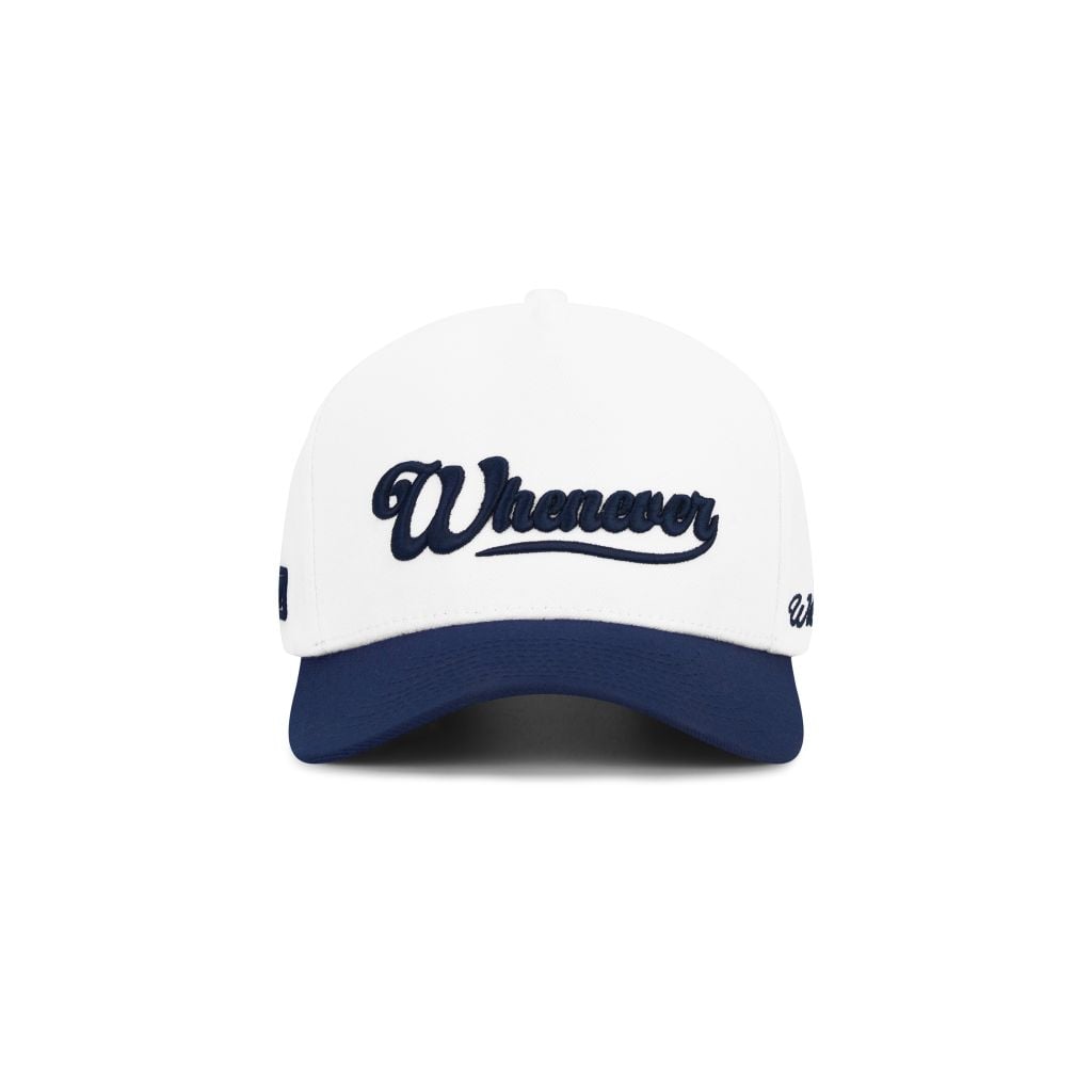 “WHENEVER”  LOGO KHAKI TRUCKER HAT / WHITE NAVY