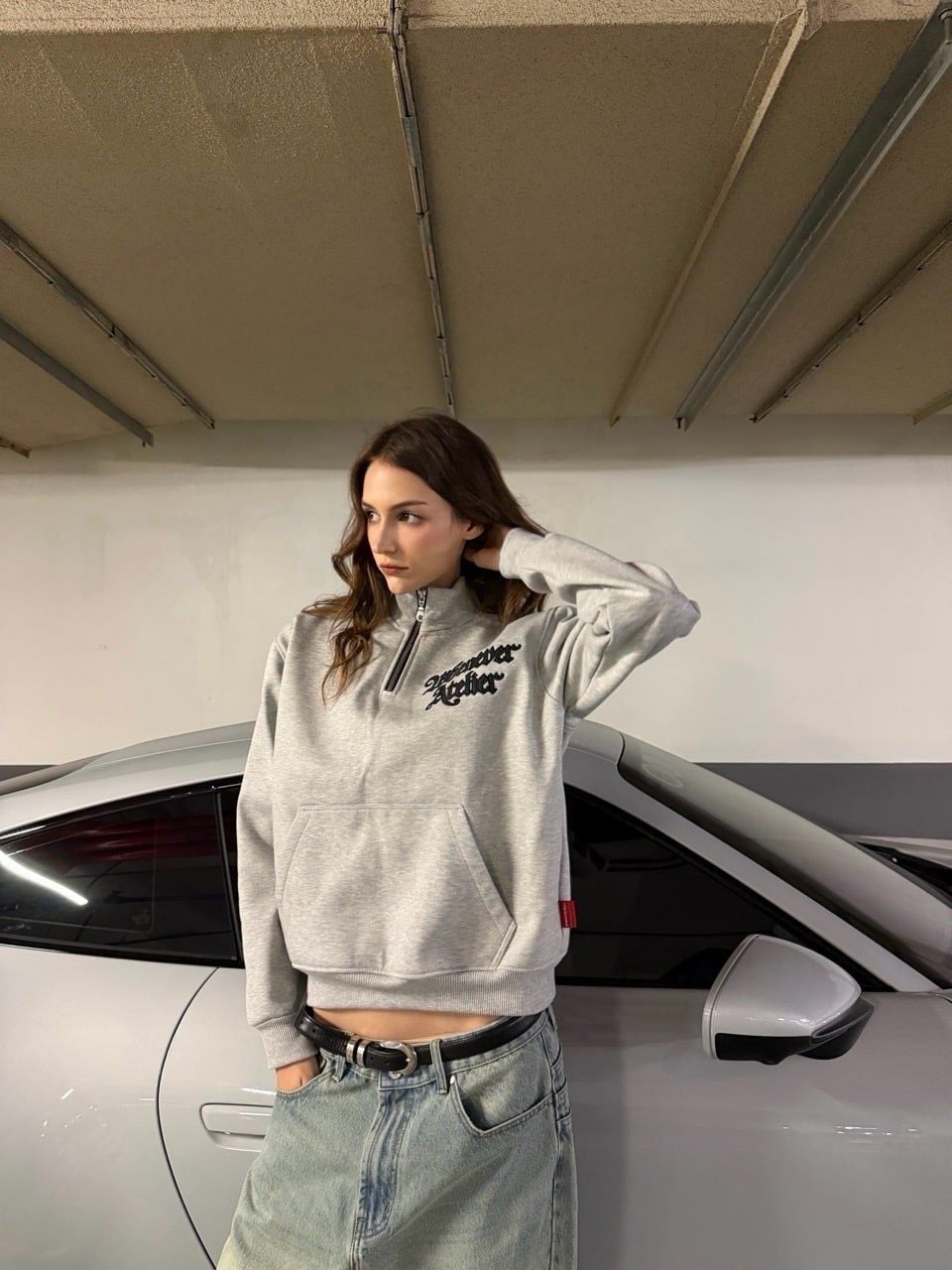 ÁO “WHENEVER” LOGO HALF-ZIP SWEATSHIRT / PREMIUM GREY