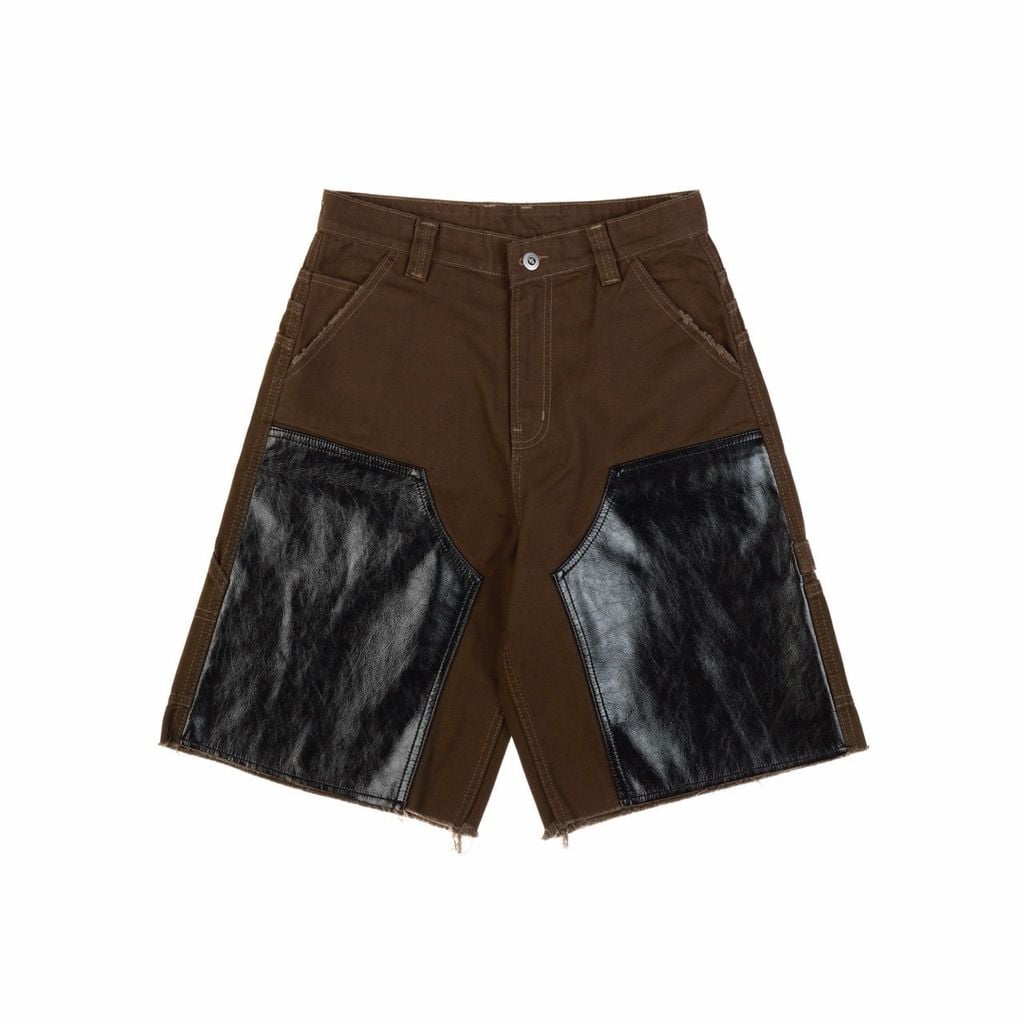 QUẦN NGẮN "WHENEVER" DOUBLE-KNEE LEATHER BAGGY SHORTS / BROWN