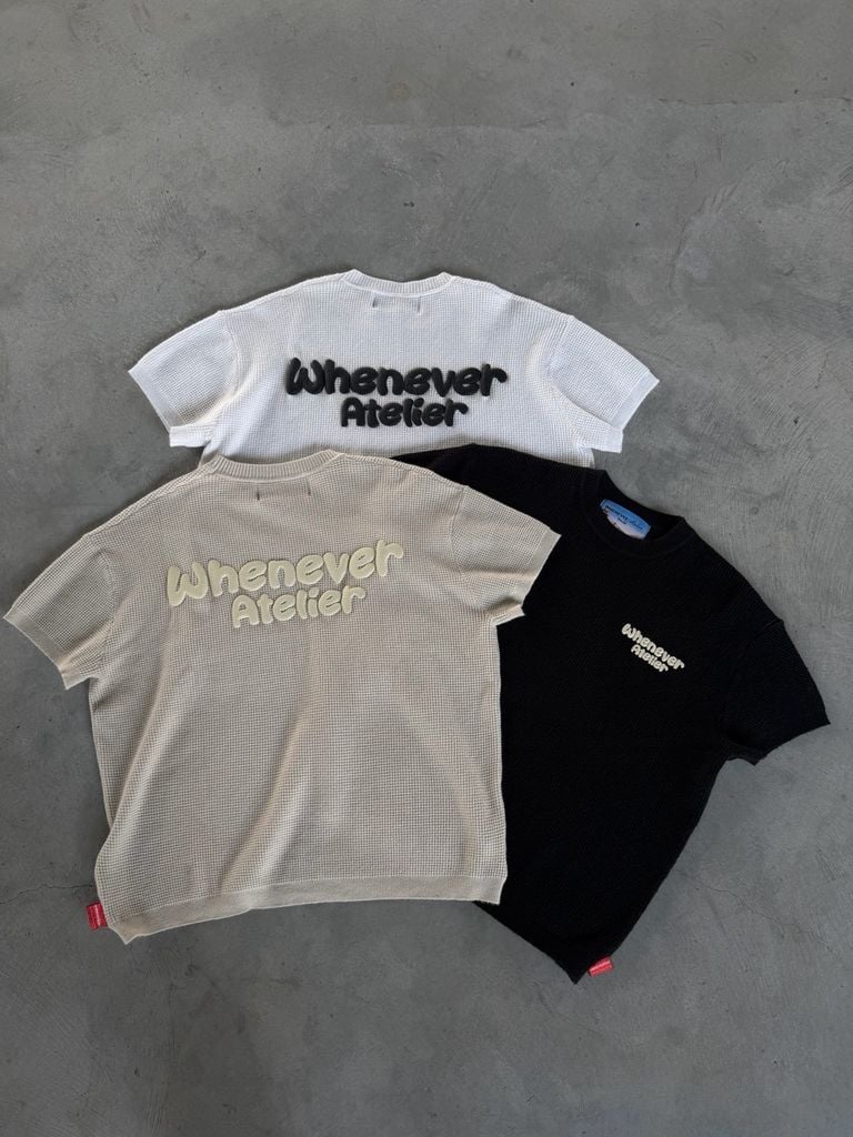 ÁO DỆT “WHENEVER” BASIC EMBOSSED LOGO WAFFLE T-SHIRT / BEIGE
