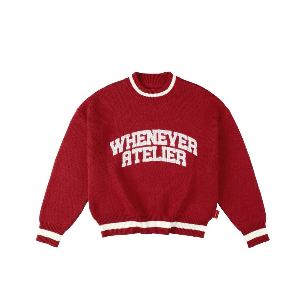 “WHENEVER” BASIC LOGO KNIT SWEATER / RED