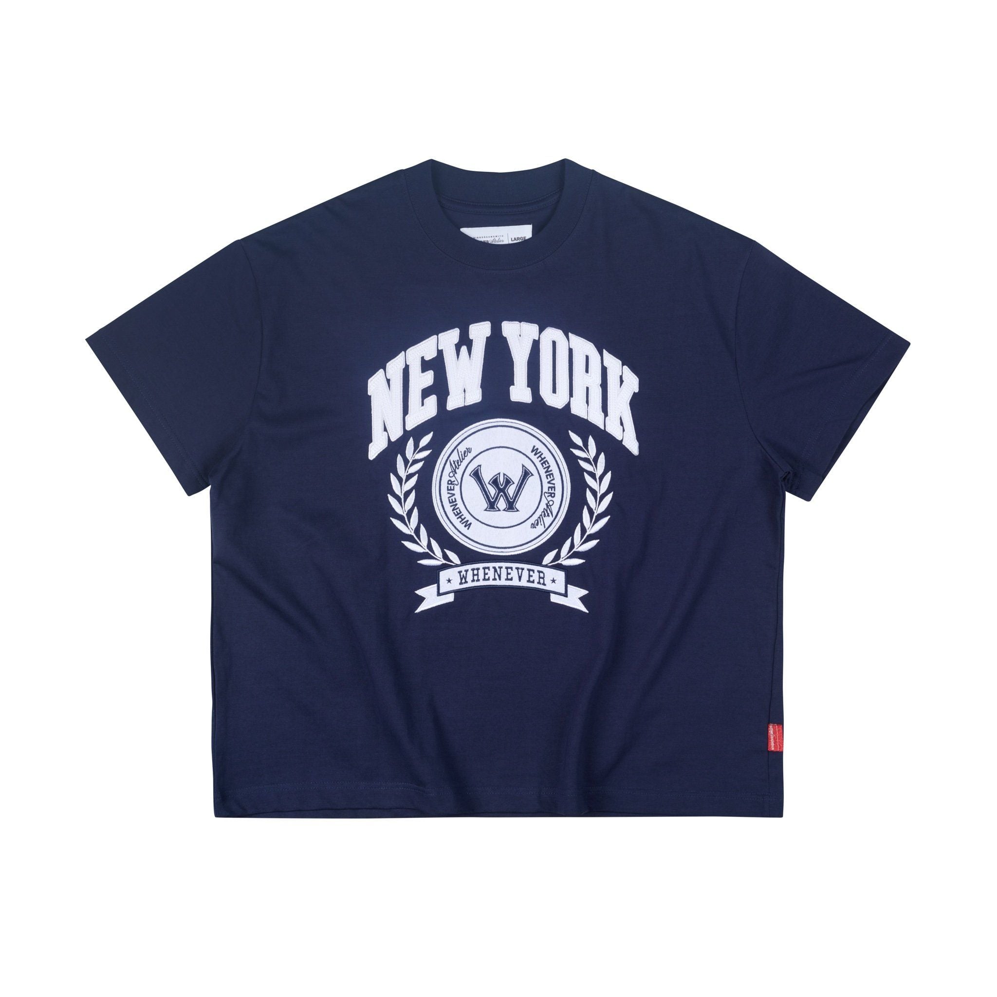 “WHENEVER” NEW YORK EMBROIDERED LOGO T-SHIRT / NAVY