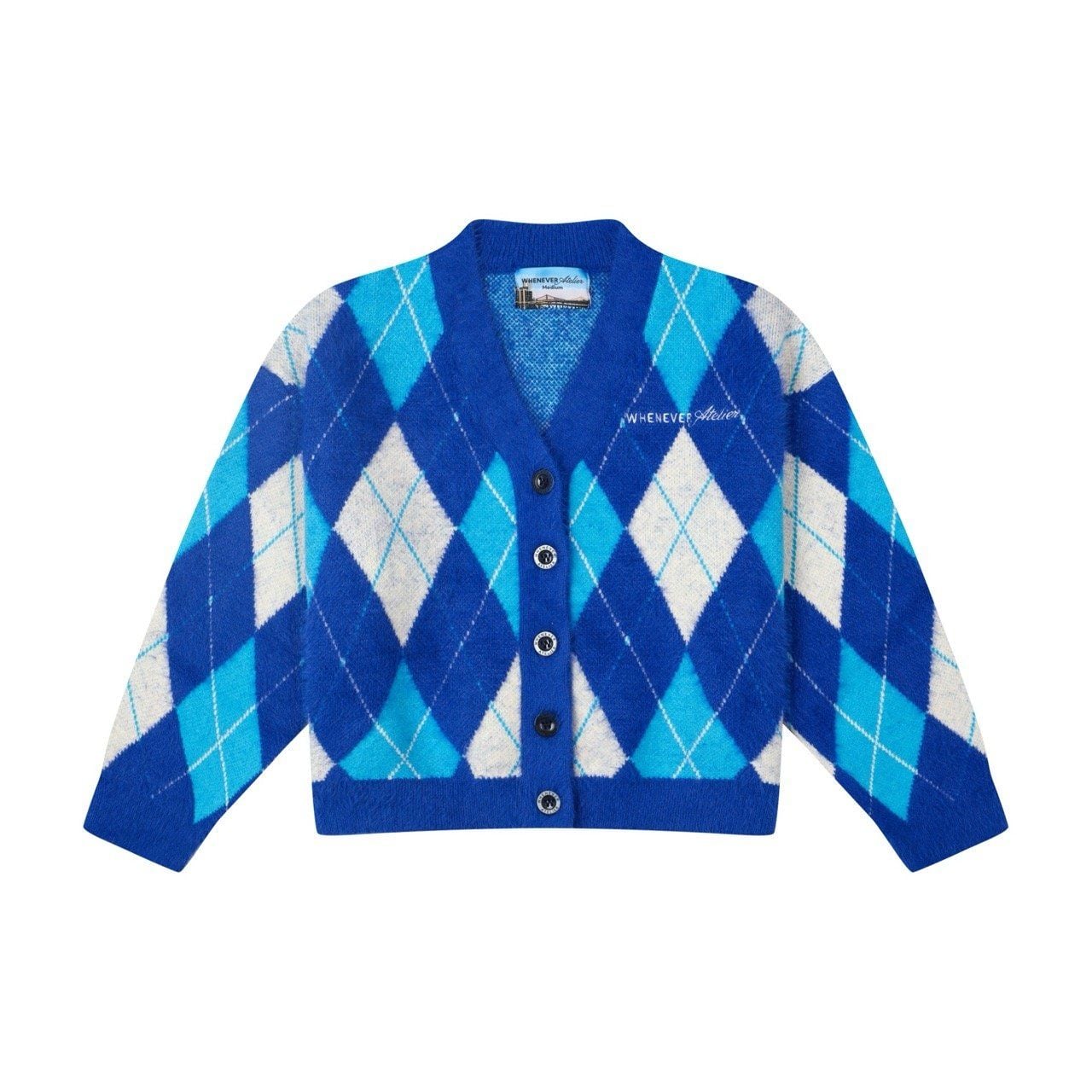 “WHENEVER” COZY PLAID KNIT CARDIGAN / BLUE