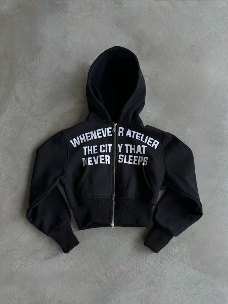 ÁO KHOÁC “WHENEVER” SS26 CROPPED ZIP-UP HOODIE / BLACK
