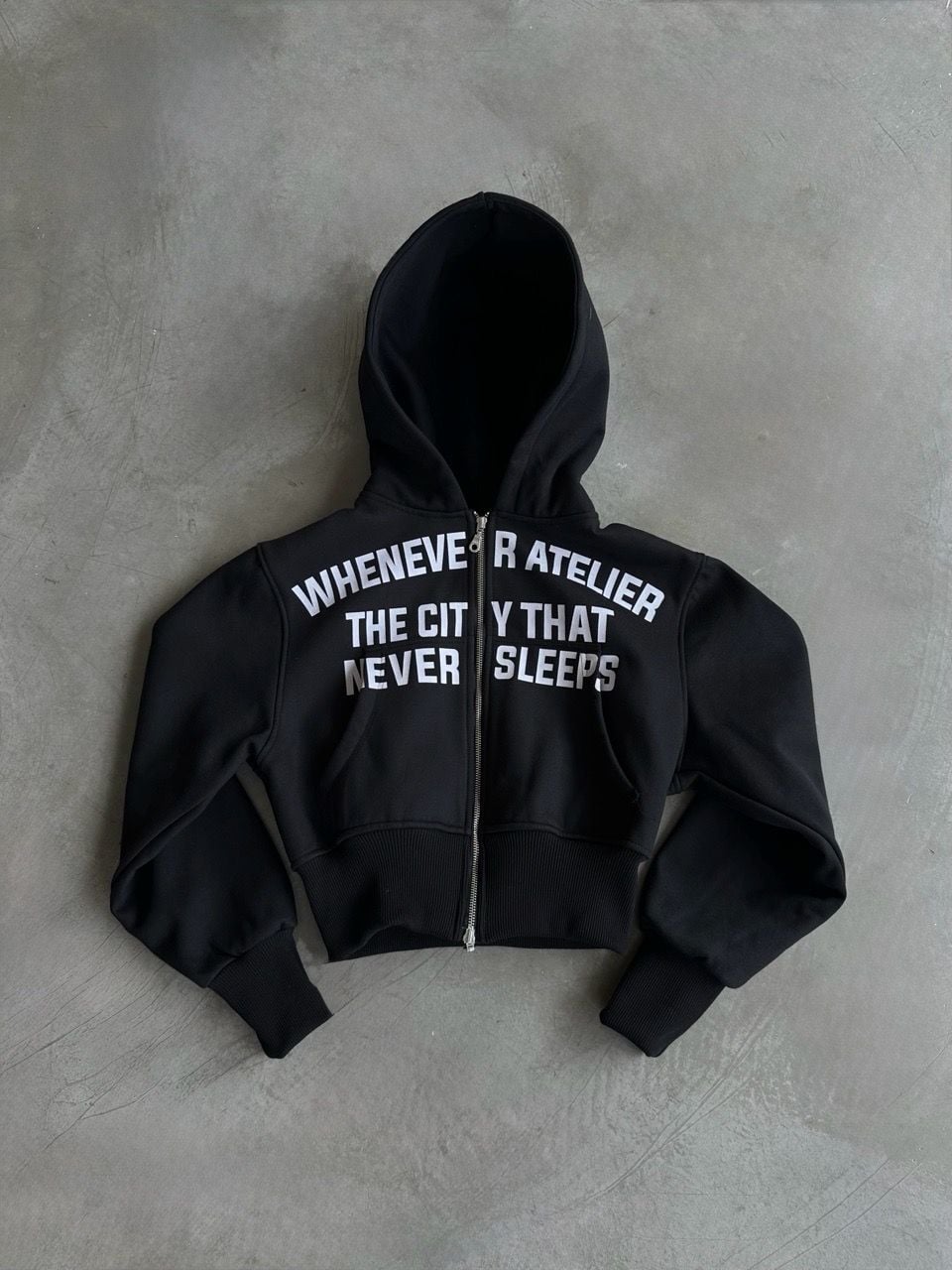 ÁO KHOÁC “WHENEVER” SS26 CROPPED ZIP-UP HOODIE / BLACK
