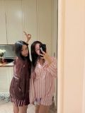 "WHENEVER" BỘ ÁO VÀ QUẦN DÀI SATIN LONG PAJAMA SHIRT + PANTS  / BROWN