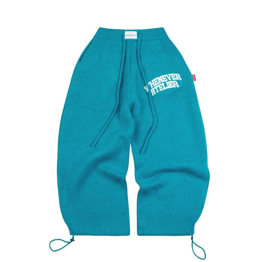 “WHENEVER” BASIC LOGO KNIT PANT PREMIUM VER 2 / CYAN